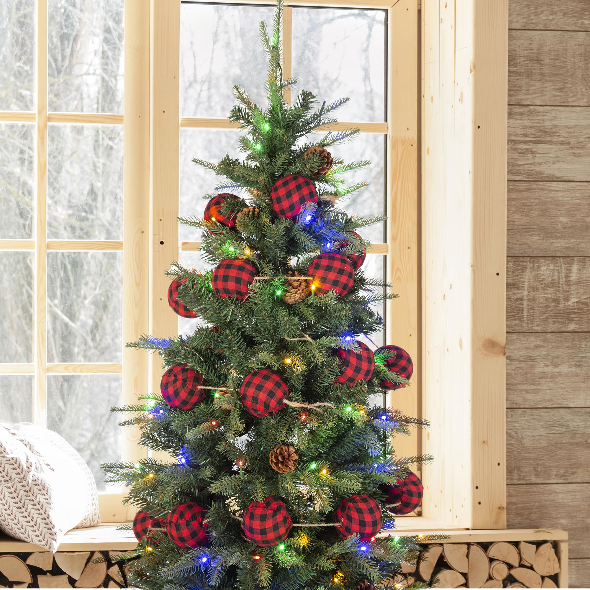 Glitzhome® 6ft. Red & Black Plaid Fabric Garland Set